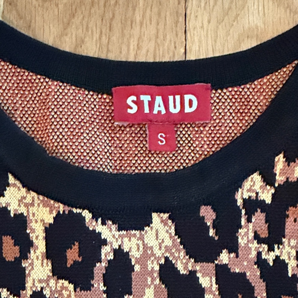 STAUD Leopard Jacquard Crop Tank - Black, Brown & Cream - Picture 2 of 5